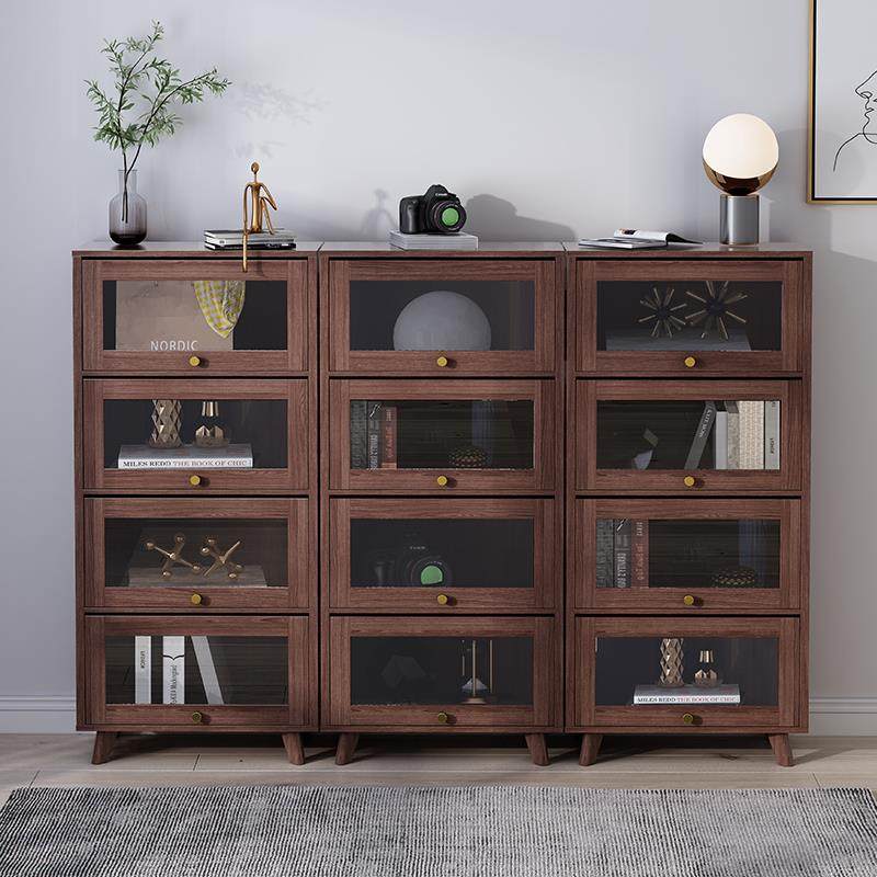 新款实木上翻门书柜儿童储物柜大容量书架防尘玻璃门置物柜组合