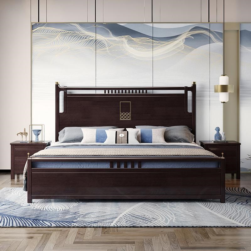 新中式实木床主卧现代简约双人x床家用卧室大床1米8高箱储物床家