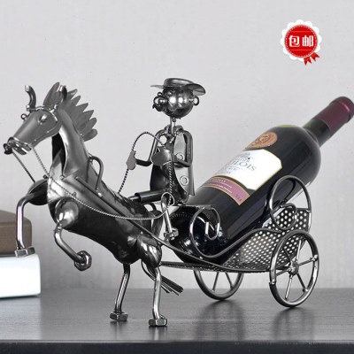 创意金属马车红酒架客厅装饰品酒吧简约餐厅酒具桌面摆件马拉车模