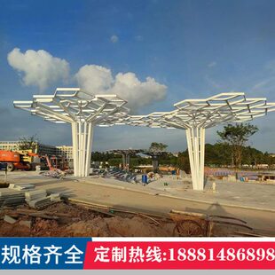 绿地公园户外大型园林景观廊架不锈钢金属智慧树长廊架钢结构厂家