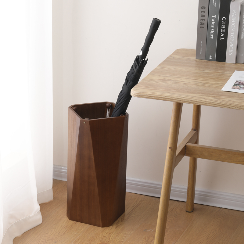 中式简约雨伞桶家用实木r雨伞架办公放伞筒创意几何高端雨伞收纳