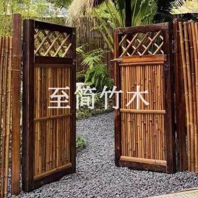 日式网格竹木门庭院门防腐碳化木竹篱笆栅栏户外别墅庭院民宿花园