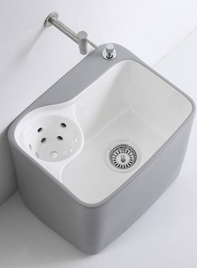 JOMOW灰色拖把池带沥水篮陶瓷家用卫生间拖布池阳台墩布池地拖桶