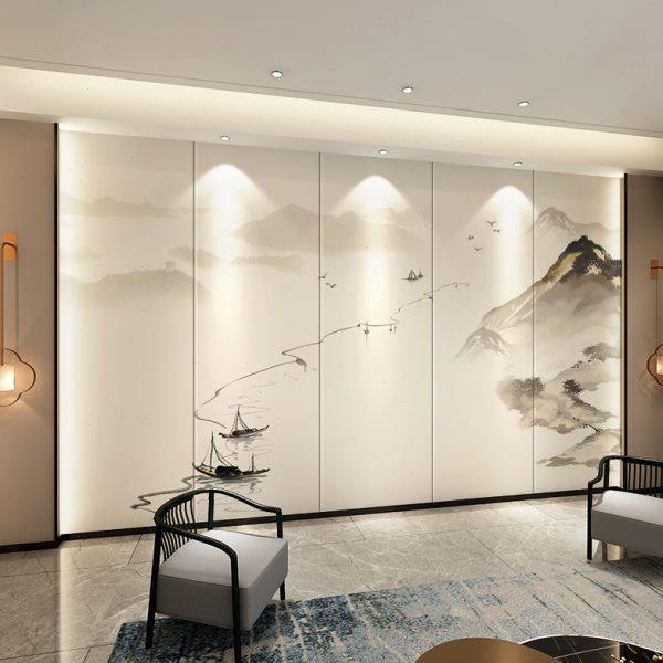 新中式刺绣8d山水硬包电视背景墙装饰客厅沙发影视墙软包卧室定制,家装主材,背景墙软包,淘宝优惠券,粉丝福利购,淘宝优惠卷