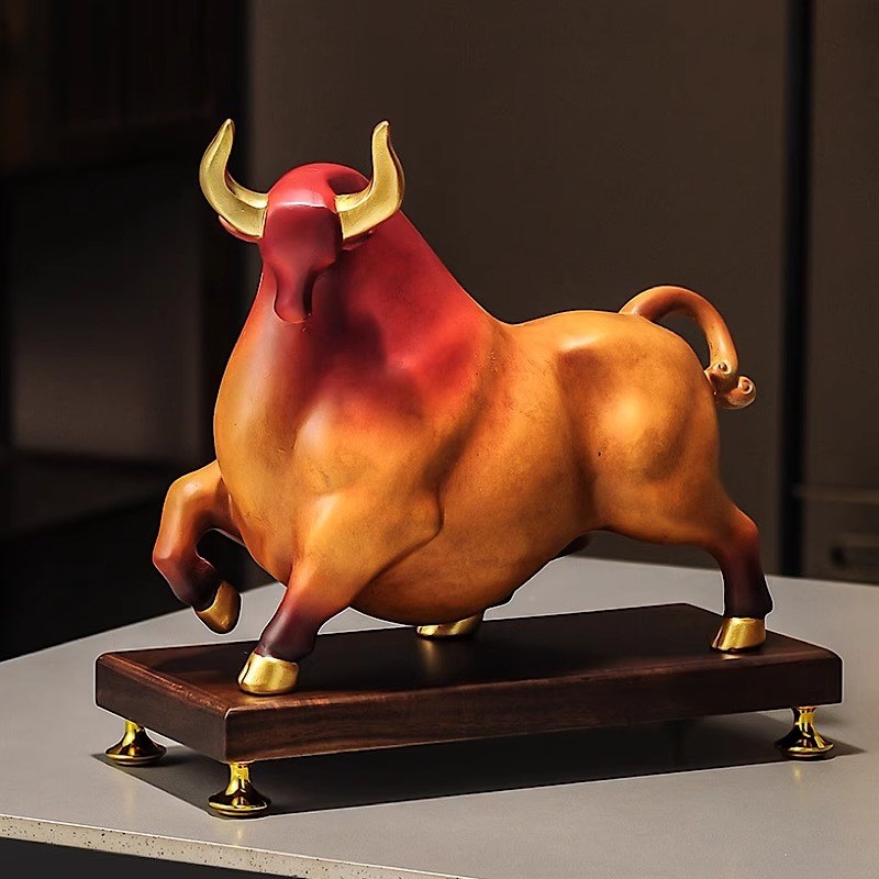 招财牛摆件牛气冲天老板办u公室背景墙博古架客厅酒柜电视柜装饰