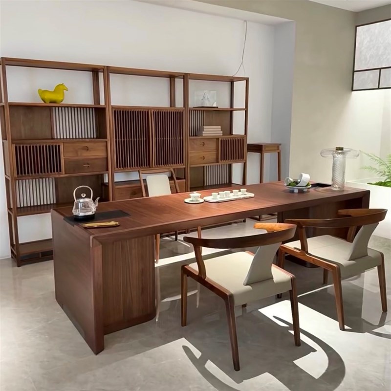 新中式禅意北f美黑胡桃木泡茶桌家用白蜡木茶桌椅组合茶室会所茶