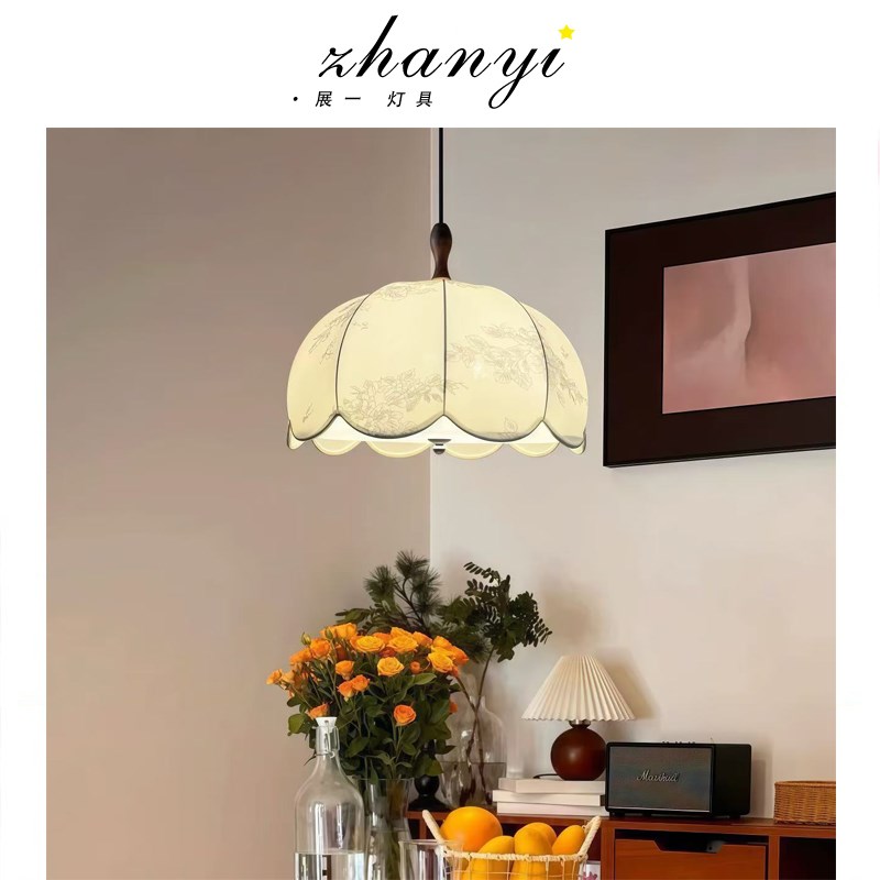 法式中古a卧室吊灯侘寂风书房灯复古布艺花纹餐厅吧台民宿房间主