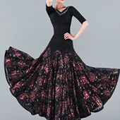 高档演出半身裙舞蹈大摆裙国标交谊舞裙广场舞跳舞金丝长裙1116