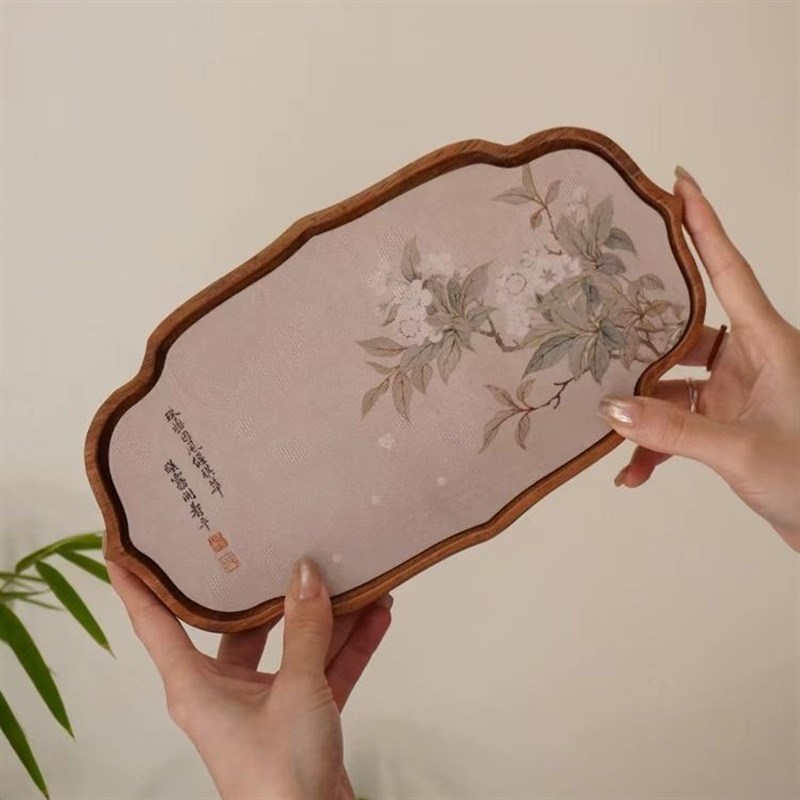 北欧风胡桃木茶盘干泡台中式茶杯垫小型茶托盘P家用放茶杯复古托