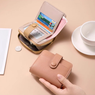简约钱包女短款 小巧多卡位纯色两折驾驶证零钱包二合一荔枝纹钱夹