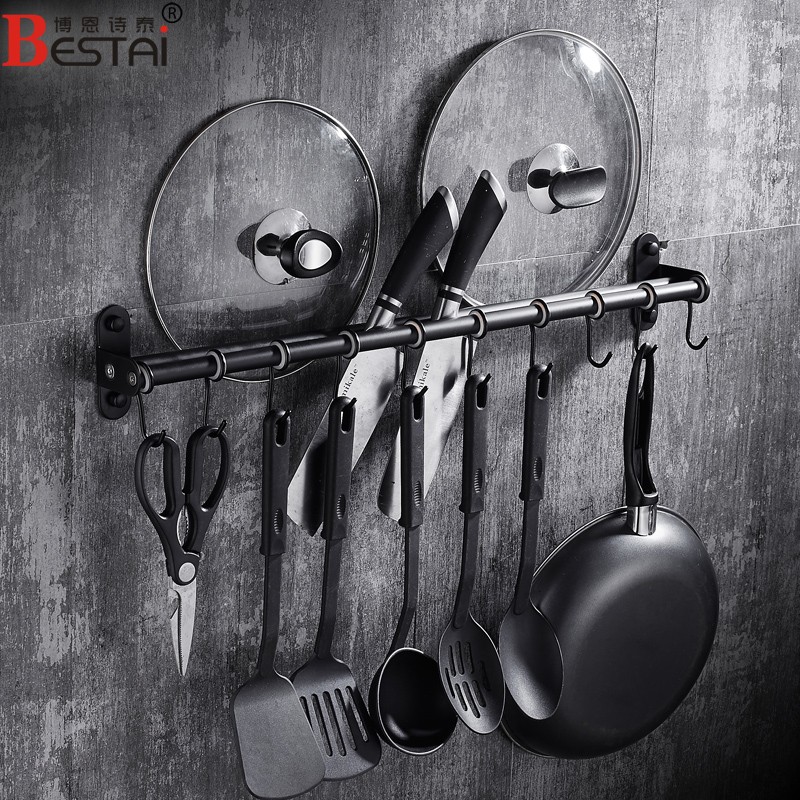 304不锈钢黑色厨房置物架厨具五金厨卫挂钩O挂件挂架挂杆免打孔壁