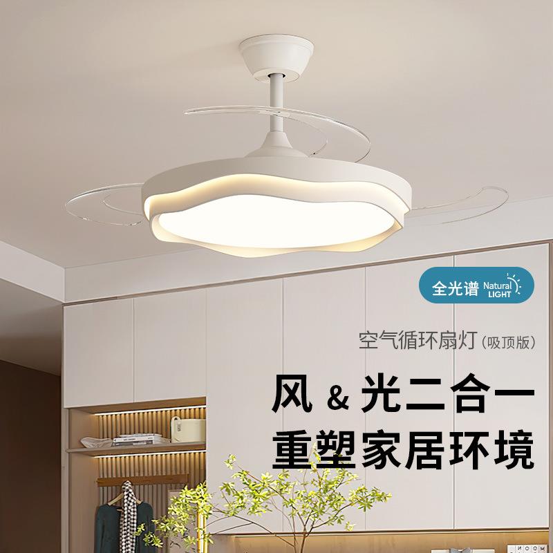 2025新款家用餐厅吊灯书房静音电扇灯隐形风扇灯吊扇奶油风吸顶灯