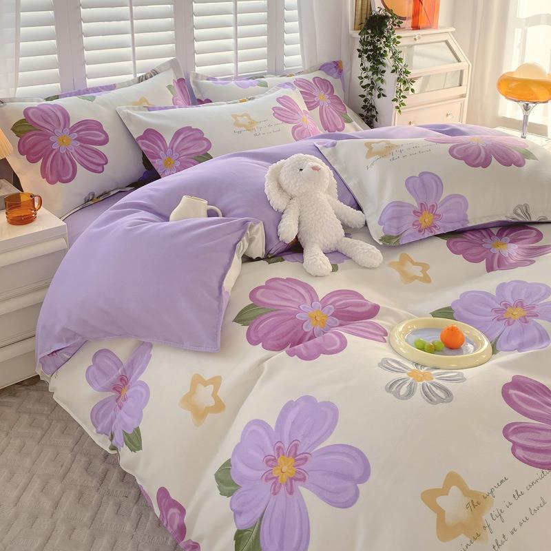 植物羊绒活性印花冬季成人四件套床单被套加厚磨毛三件套床上用品