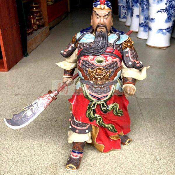 陶瓷工艺品石湾公仔家居装饰品礼品客厅招财摆件红袍二指站关公