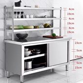 商用不锈钢单通拉门工作台带架子双通操作台立架打荷台新款 储物柜