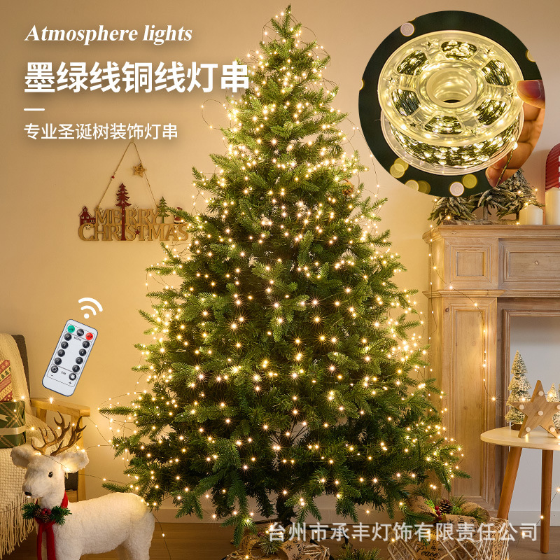 圣诞树灯led铜线灯串墨绿线遥控小彩灯100米串灯花环装饰灯氛围灯