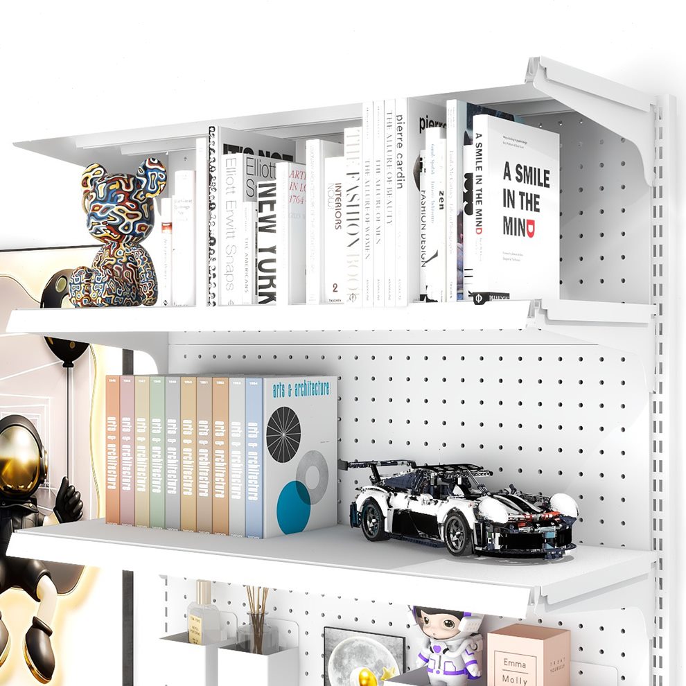 洞洞板桌上书柜书架立式落地展示学习收纳电脑桌架一体书桌置物架