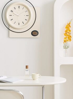 EMITDOOG免打孔奶油风挂钟客厅现代简约高档大气餐厅创意时钟挂墙