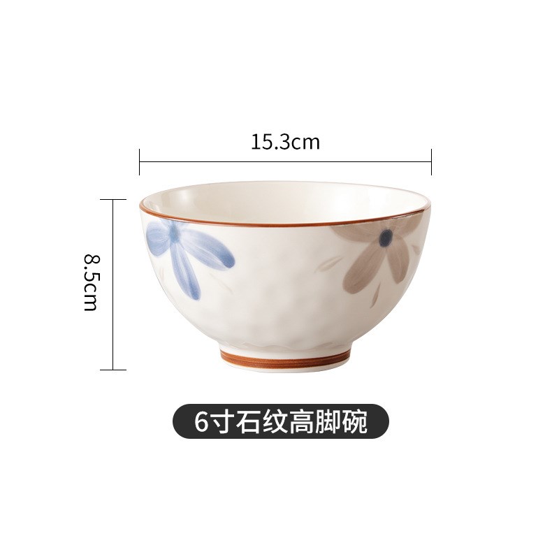 碗家用10个装日式米饭碗陶瓷釉下彩面碗喝汤小碗可微W波炉复古餐