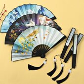 男生8寸折扇水墨扇子古风中国风绢布竹骨男士 夏天可折叠随身携带