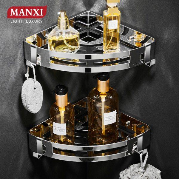 漫汐MANXI浴室置物架免打孔304不锈钢厕所卫生间三角篮洗澡间架子,家装主材,浴室角架,淘宝优惠券,粉丝福利购,淘宝优惠卷