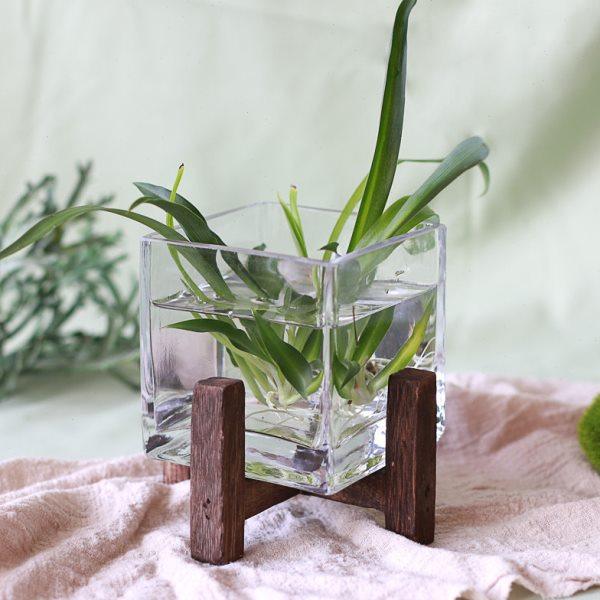 北欧复古木架方缸花瓶玻璃透明创意客厅插花摆件日式水养艺术花瓶,家居饰品,花瓶,淘宝优惠券,粉丝福利购,淘宝优惠卷