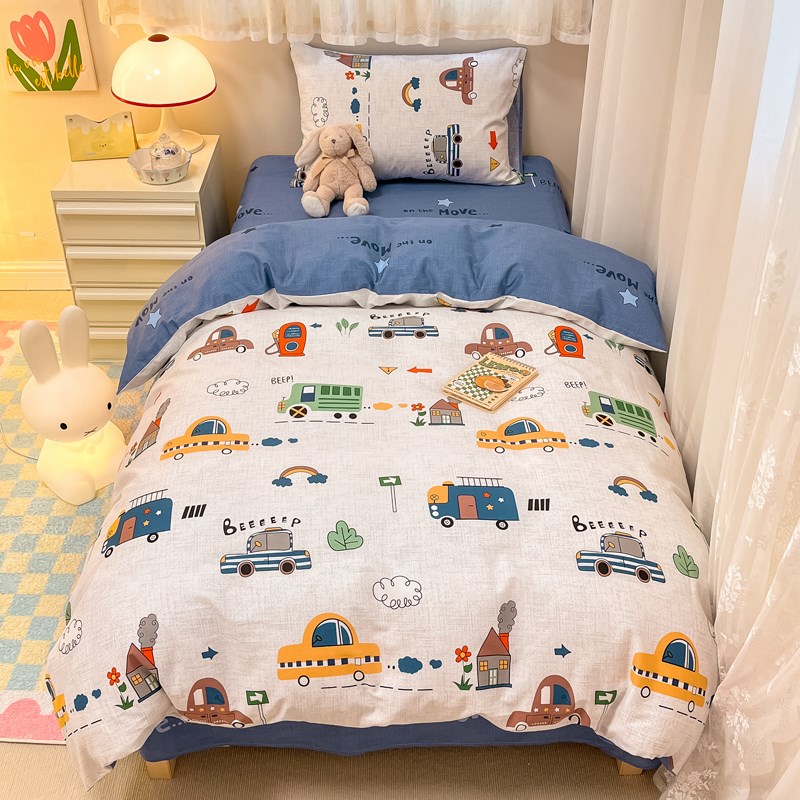 开学全棉简约学生宿舍三件套1337C2全棉四件套学生卡通动漫套件JY