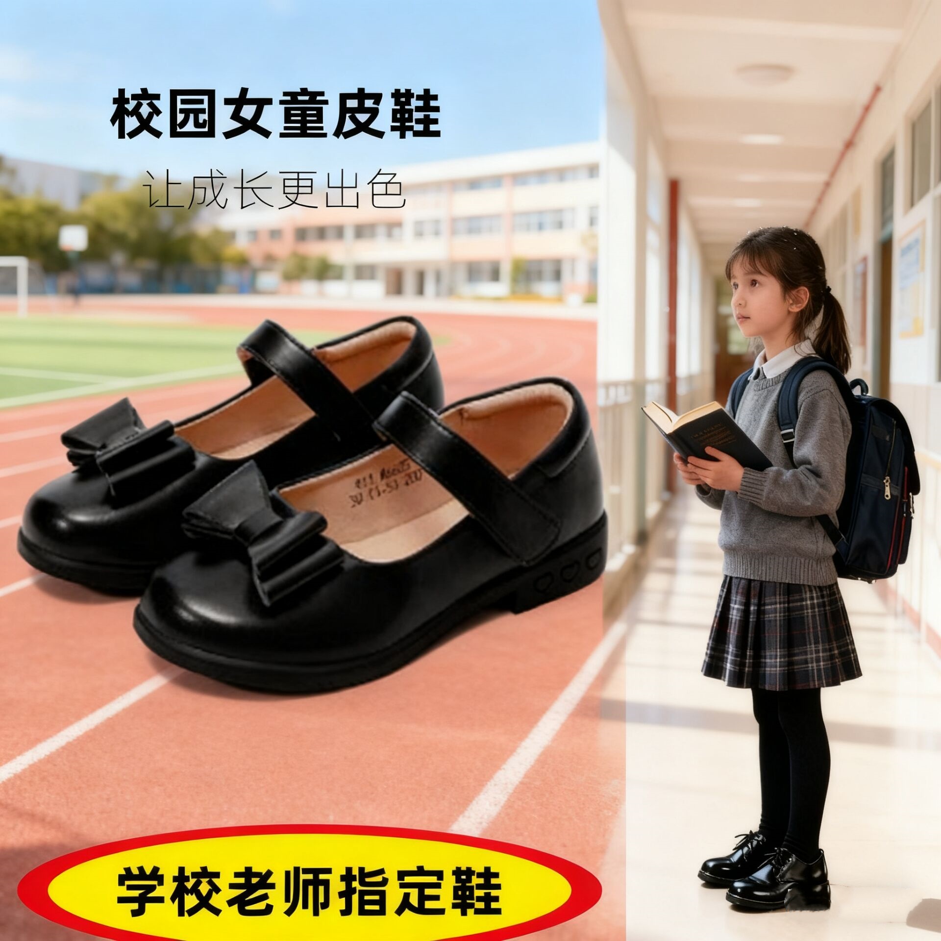 女童黑色皮鞋公主鞋中大童表演鞋