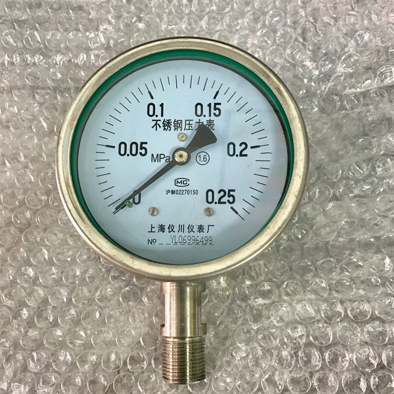 上海仪川 不锈钢压力表 YB-100 压力x0-0.25MPA 直径100mm m20*1.