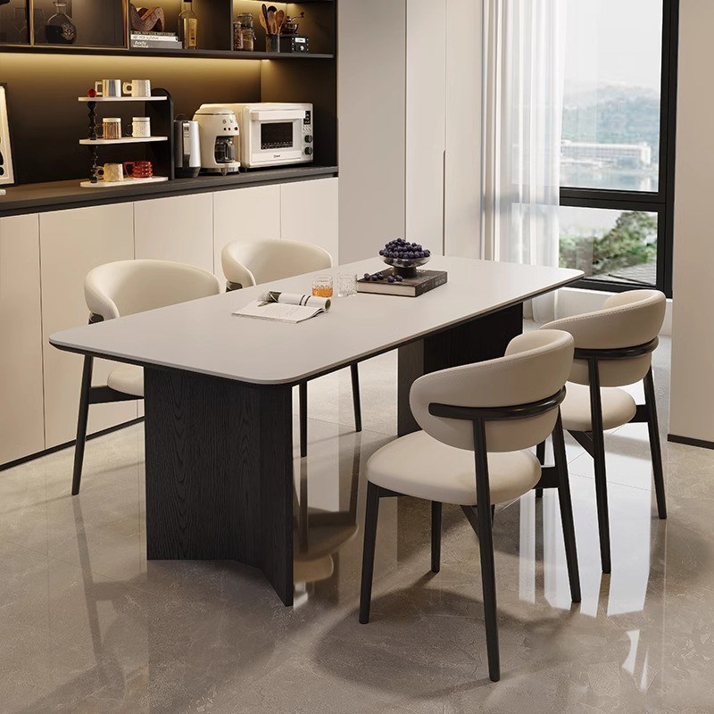 乔美特覆古风白蜡木实p木岩板餐桌椅现代简约家用长方形吃饭桌子