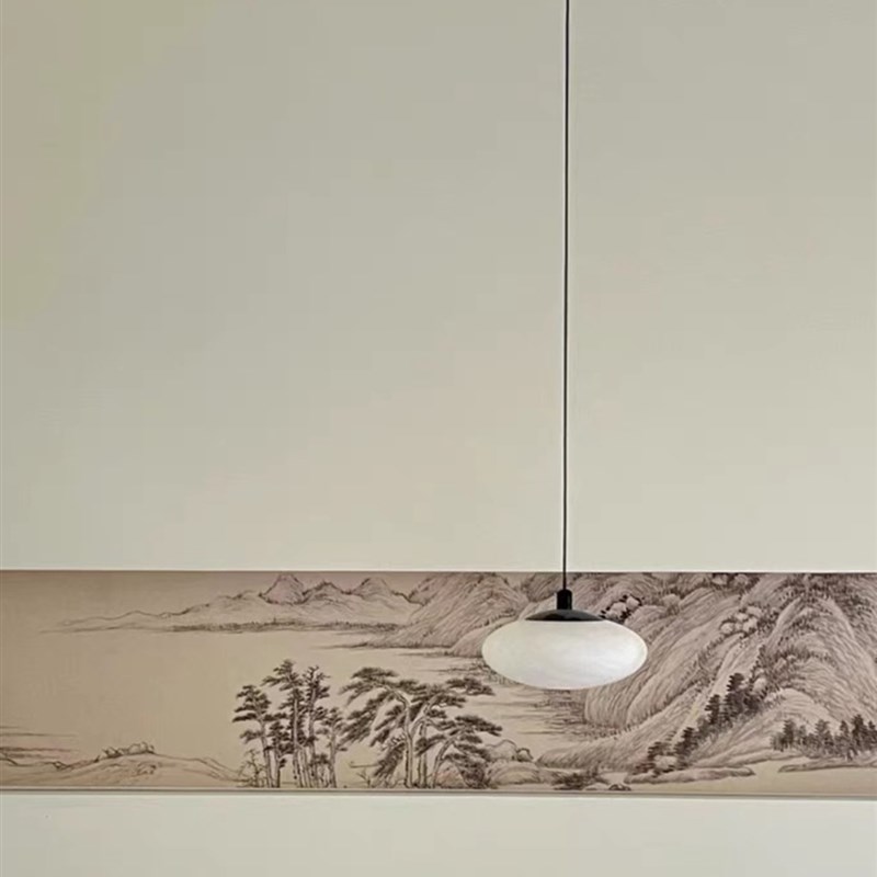 新中式清古典餐厅墙面装饰 富春山居图 腰R线中古风定制壁画