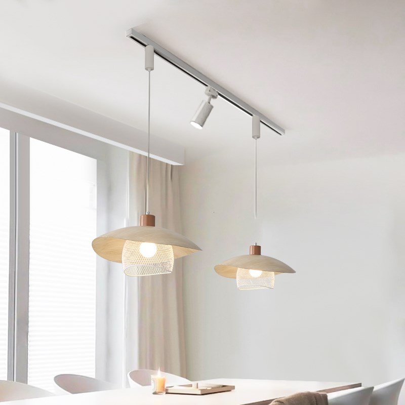 法式奶油风e餐厅吊灯可移位轨道全光谱中古创意吧台岛台长餐桌吊