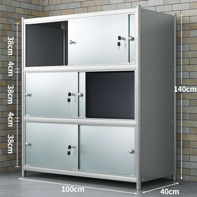 带锁不锈钢置物架带n柜门带挡板推拉全封闭落地多层储物收纳架其