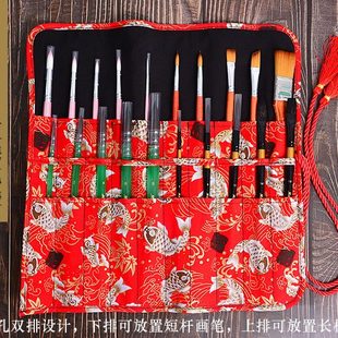 画笔袋毛笔插笔袋卷式收纳笔帘油画笔包水彩水粉布包民族风布包