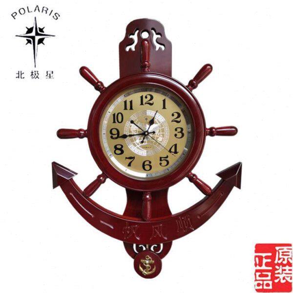 地中海一帆风顺舵手静音木挂钟客厅实木摆钟中式整点报时音乐报时