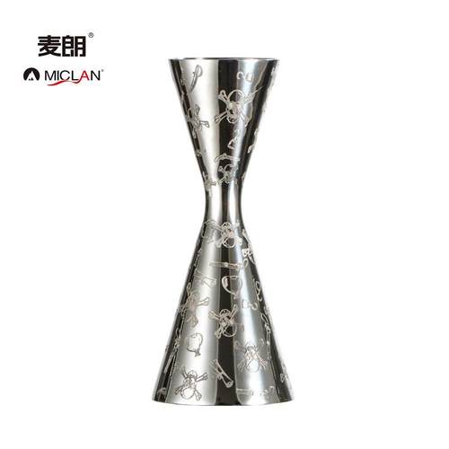 麦朗 创意蚀刻图案骷颅头海盗花纹双头一体带刻度量酒杯30/60ml