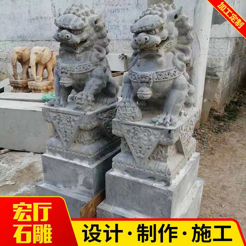 石狮子雕刻庭院门口花岗岩成对石狮子 公司酒店大门摆件嘉祥供应