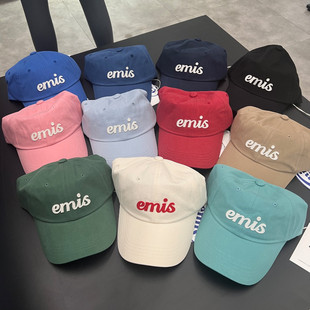 韩国emis正品棒球帽明星同款鸭舌帽弯檐软顶字母潮牌显脸小帽子
