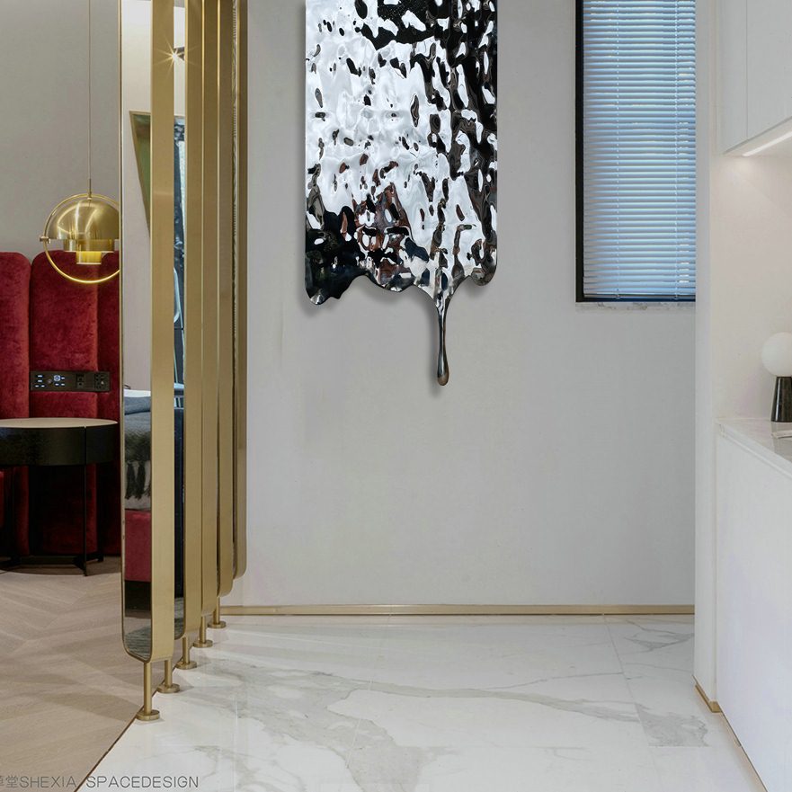 艺术客厅背景墙方形装饰画水滴金属不锈钢水波纹墙面挂件壁挂壁饰图片