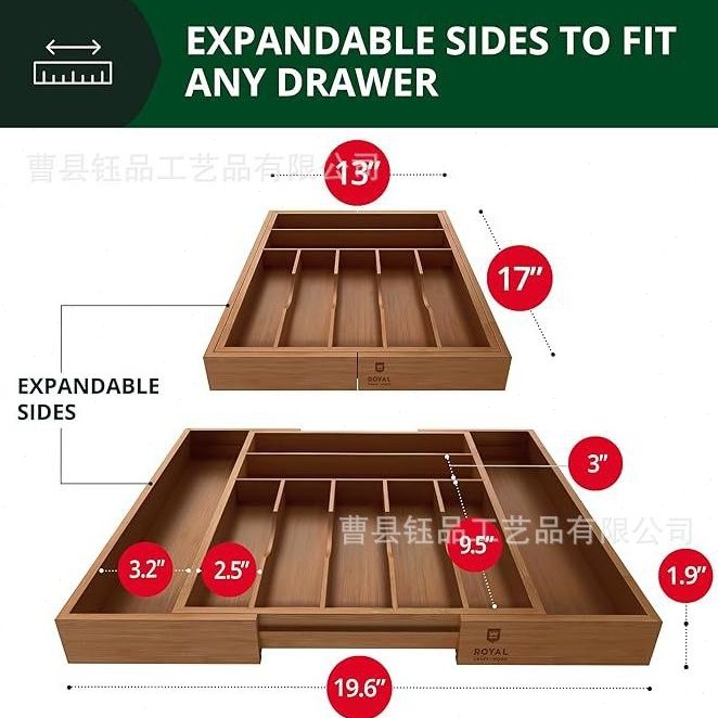 竹制餐具收纳盒实木抽屉式木盒家用厨房餐具整理盒分格餐具收纳盒