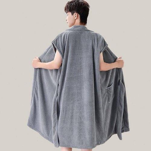 新款男士浴袍可穿式浴巾速干浴巾珊瑚绒加厚柔软吸水居家连体睡袍