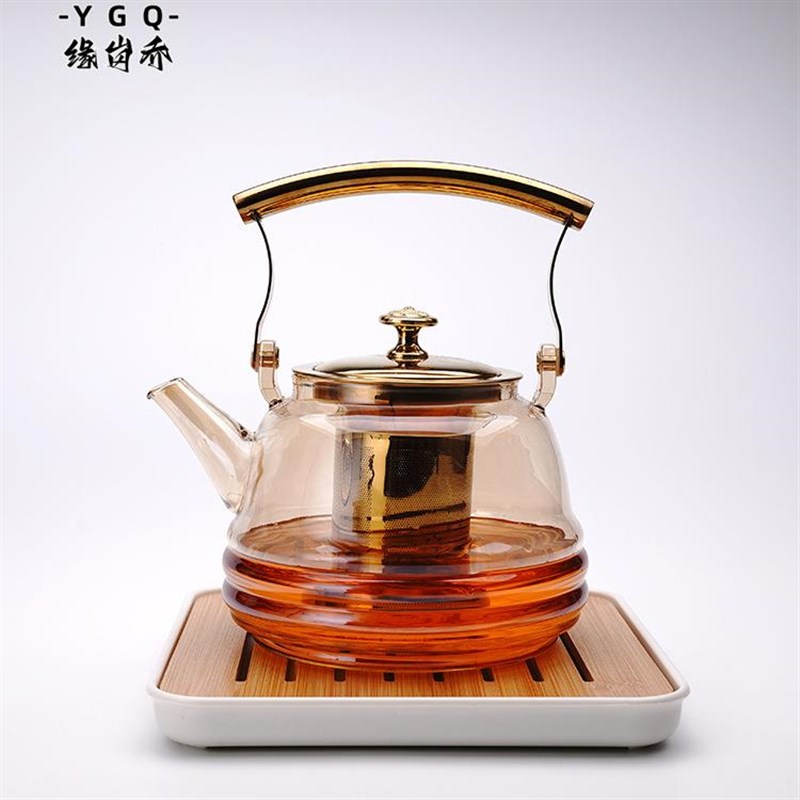 加厚高硼硅玻璃提梁壶围炉加热家用大容J量不锈钢胆铜把泡茶煮茶