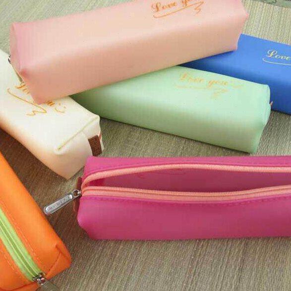 纯色简约学生文具铅笔盒创意笔袋PU皮单层文具盒可爱糖果色男女