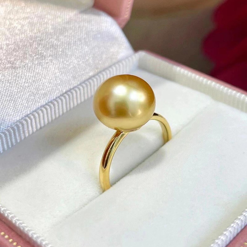 s925银镶嵌珍珠戒指女戒指南洋A金珠戒指素面经典简约活口珍珠戒