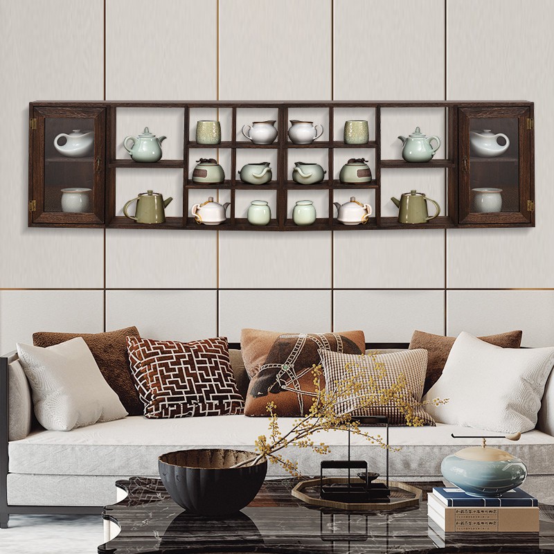 实木博古架壁挂搁架摆件置物架多宝阁茶J杯架茶具收纳柜茶壶展示