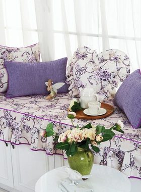田园风飘窗垫紫色高密度海绵垫卧室飘窗垫欧式防滑定制窗台沙发垫