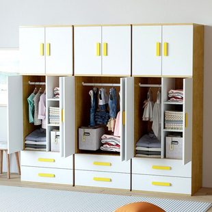 可比熊儿童实木双开门衣柜小户型卧室家用男女孩衣橱柜宝宝窄衣柜