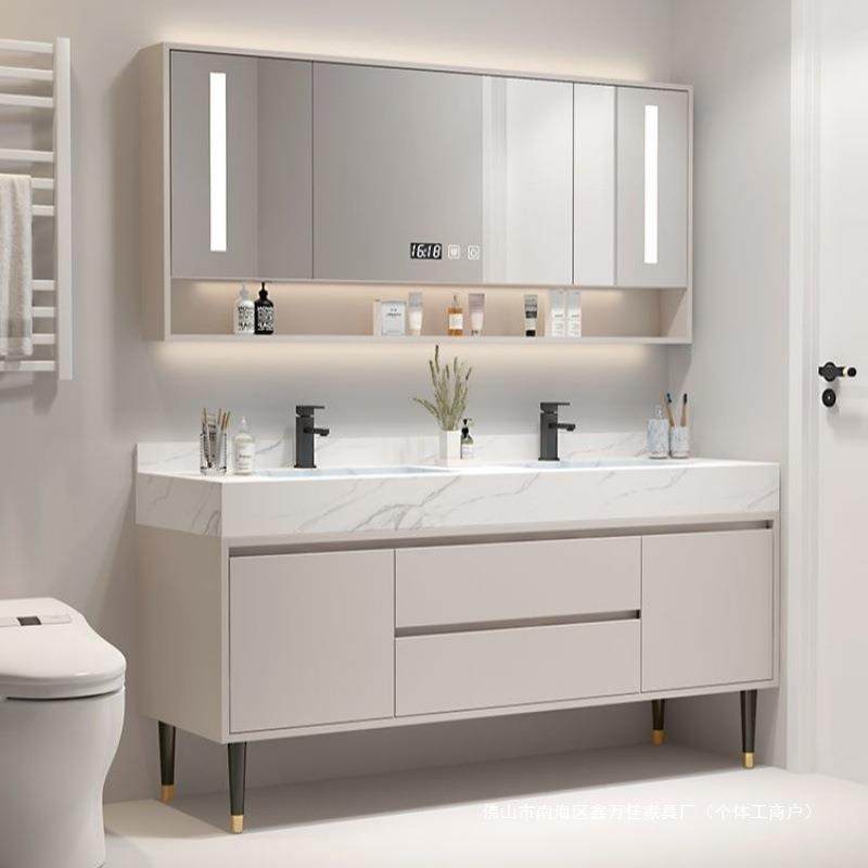 奶油风浴室柜组合落地柜款岩板一体无缝盆卫生间洗手洗漱双盆款式,3C数码配件,其它配件,淘宝优惠券,粉丝福利购,淘宝优惠卷