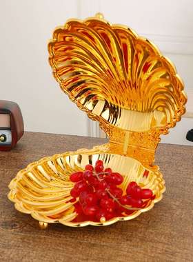 创意贝壳果盘金色开口小众轻奢复古果盘精美时尚家居锌合金果碟