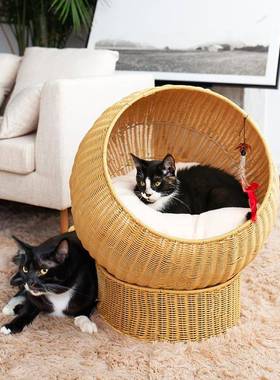 四季通用半封闭式宠物窝猫吊床编织保暖猫窝别墅猫笼子藤编猫窝